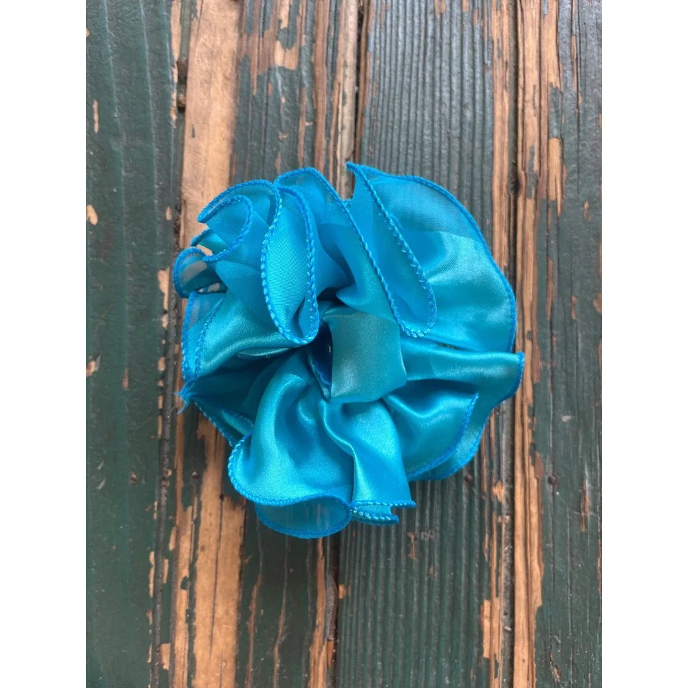 Lot Blue Chiffon Ruffle Flower Hair Claw Clips with Rhinestones Accessory